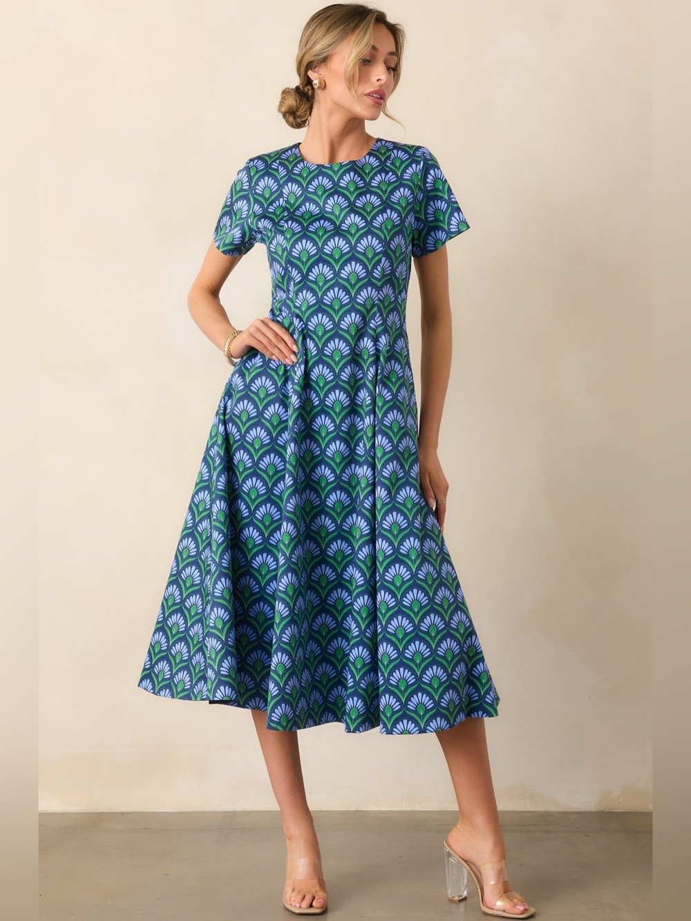 Prosperina Margot Blue Multi Geometric Reversible Maxi Dress Small